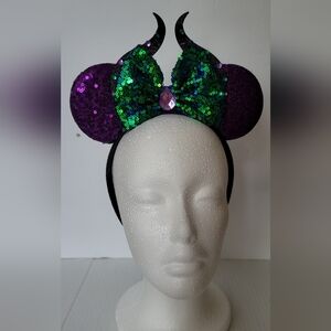 Maleficent Inspired Purple & Green Sequin Minnie/Mickey Mouse Ears Headband